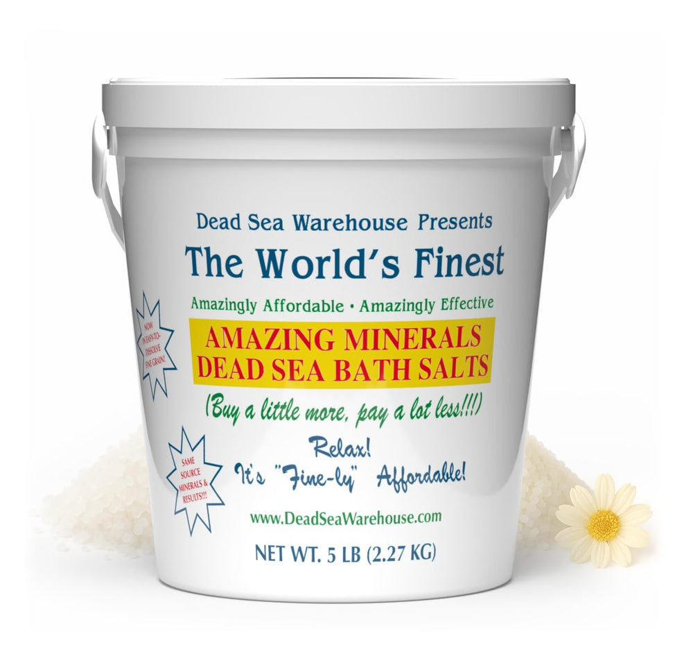 Dead Sea Warehouse bottle of Amazing Minerals Bath Salts with mineral-rich look for a relaxing soak.