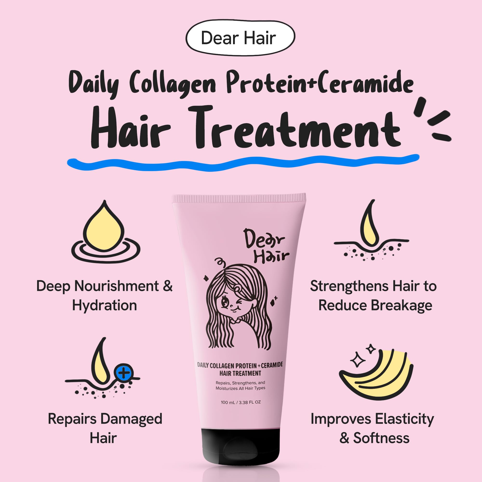 DEAR HAIR Daily Colágeno y Ceramidas, textura cremosa para hidratar el cabello.