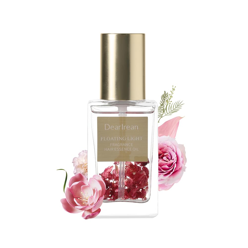 Dear Irean Rose Hair Oil bottle close-up; premium packaging and shine.