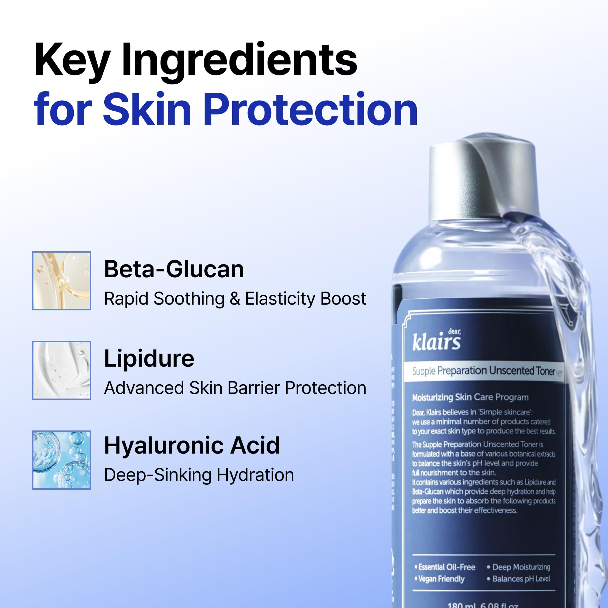 Applying DearKlairs Unscented Toner to the skin for fast, comfortable layering