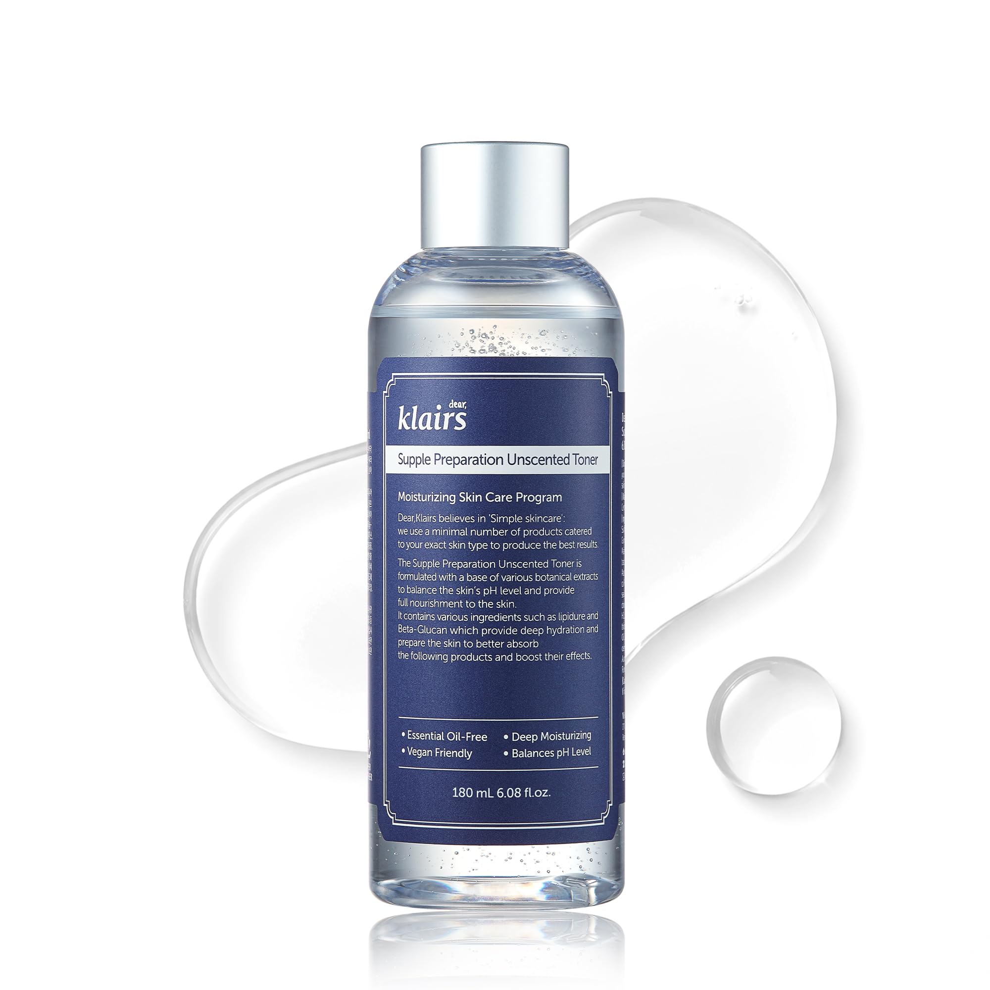 DearKlairs Unscented Toner bottle-front view showing a gentle, irritation-free formula
