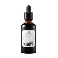 Dear Klairs EGF Serum bottle with blue drop for calming skin