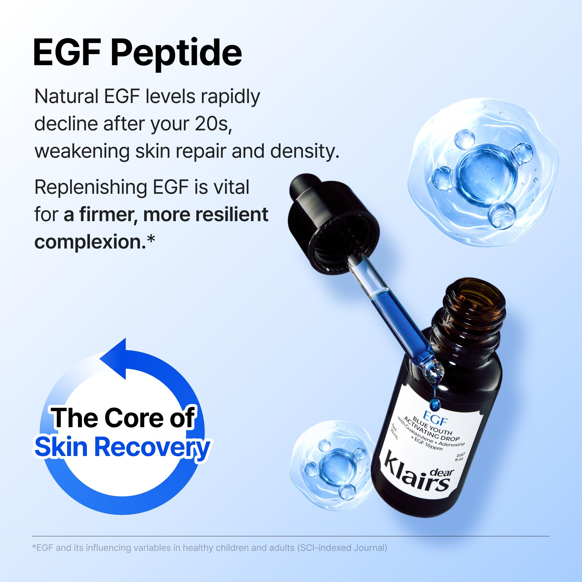 Dear Klairs EGF Serum packaging on display for premium skincare