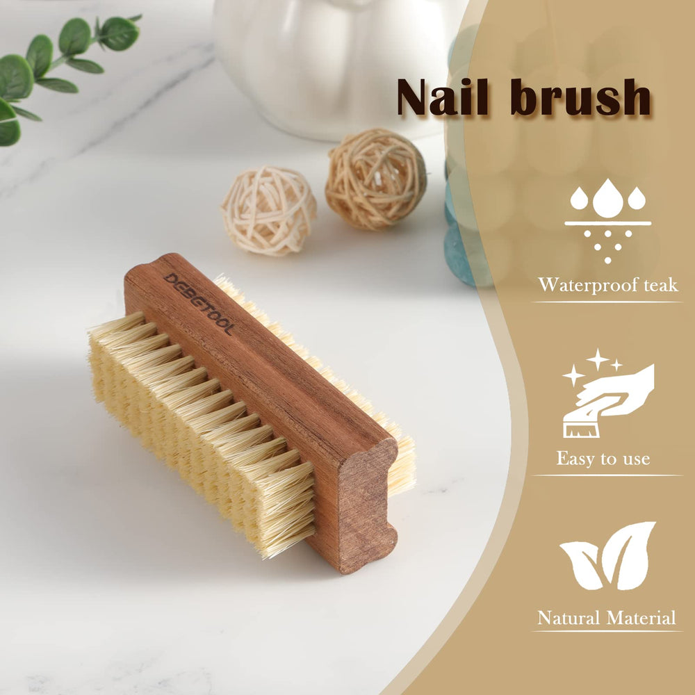 DEBETOOL Acacia nail brush double-sided bristles protect nails while cleaning.