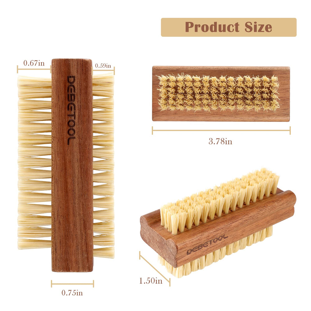DEBETOOL Acacia nail brush with wooden handle for comfortable grip.