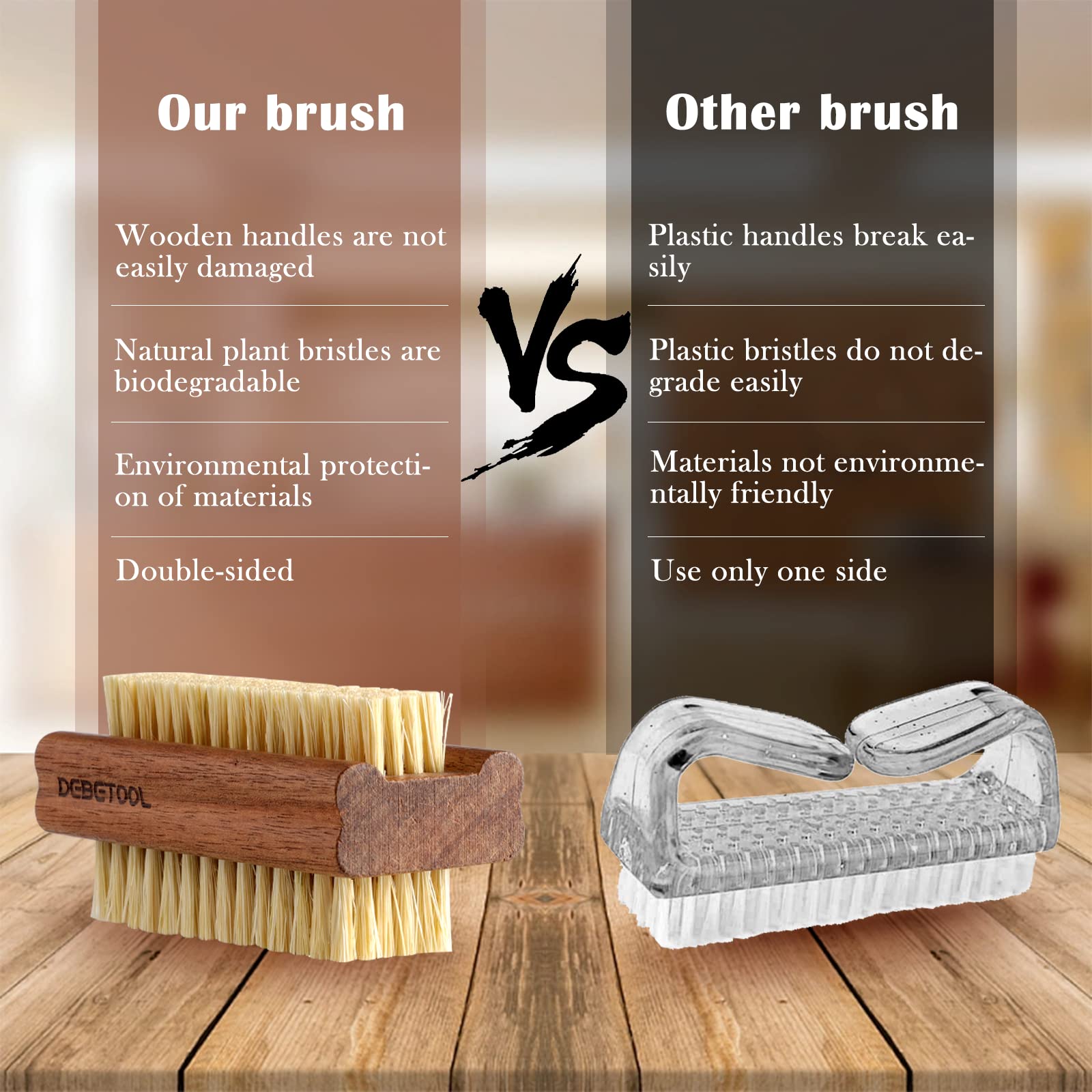 DEBETOOL Acacia nail brush in travel size for hygiene on the go.