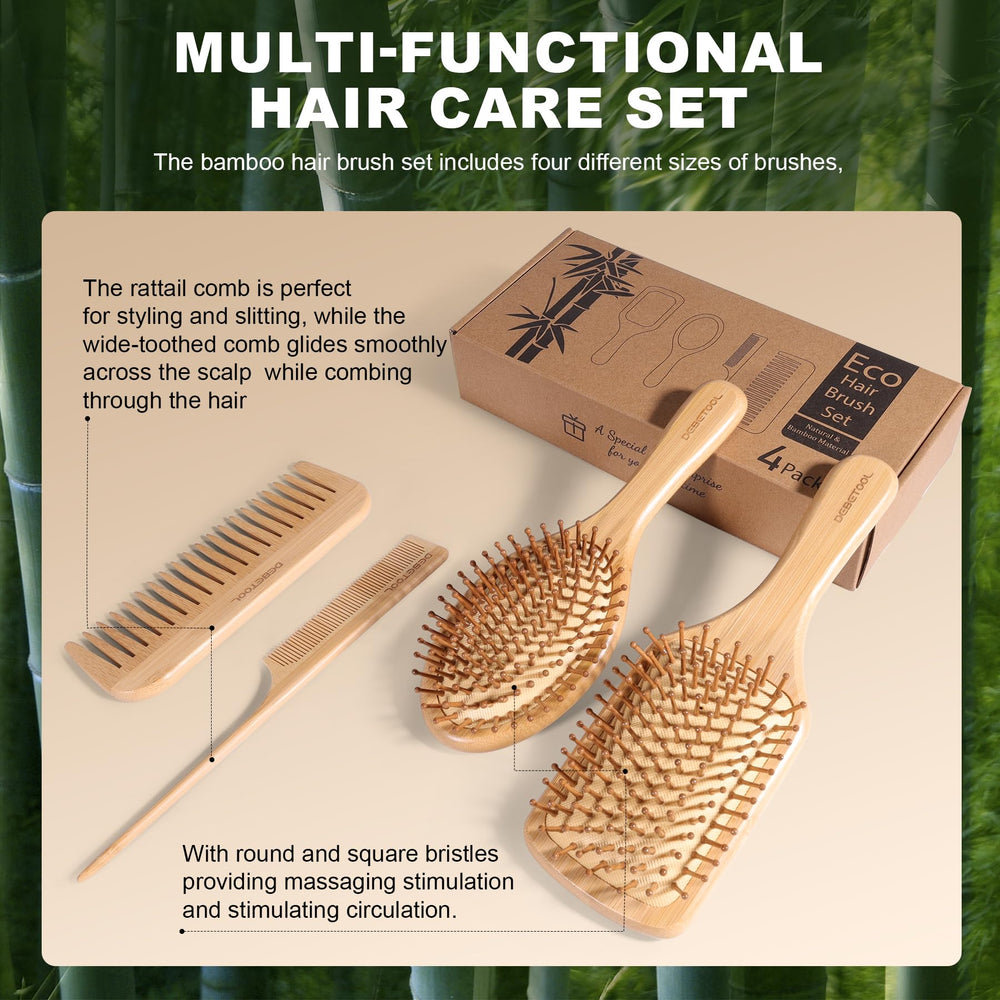 DEBETOOL bamboo hair brush with ergonomic handle for comfortable, precise grooming.