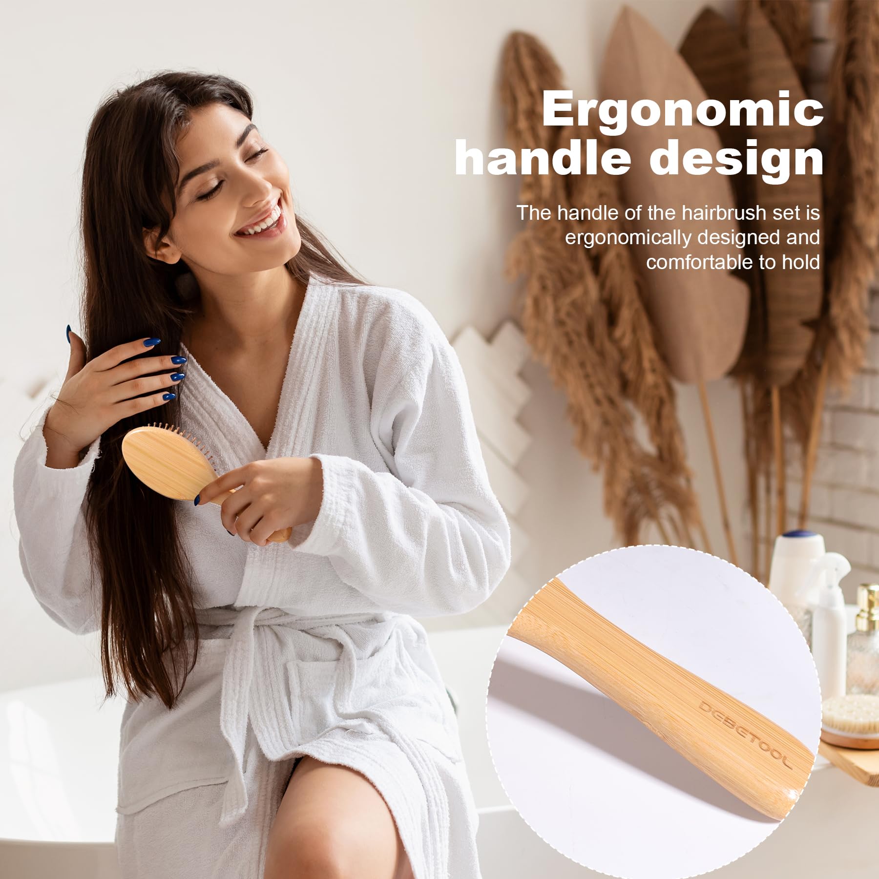 DEBETOOL bamboo brush and comb set suitable for daily styling across hair types.