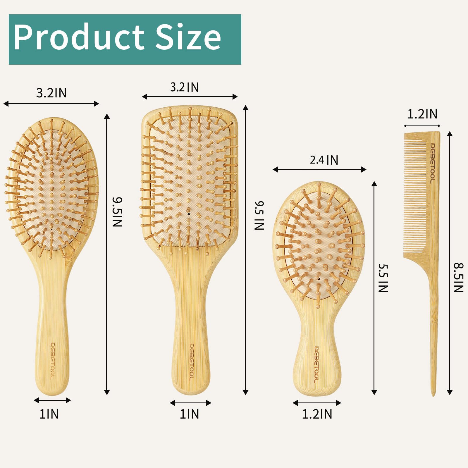 DEBETOOL bamboo tail comb provides precise sectioning with smooth glide through hair.