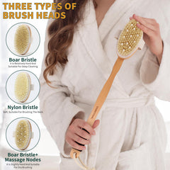 DEBETOOL Dry Brush Set mango largo de madera para alcanzar espalda.
