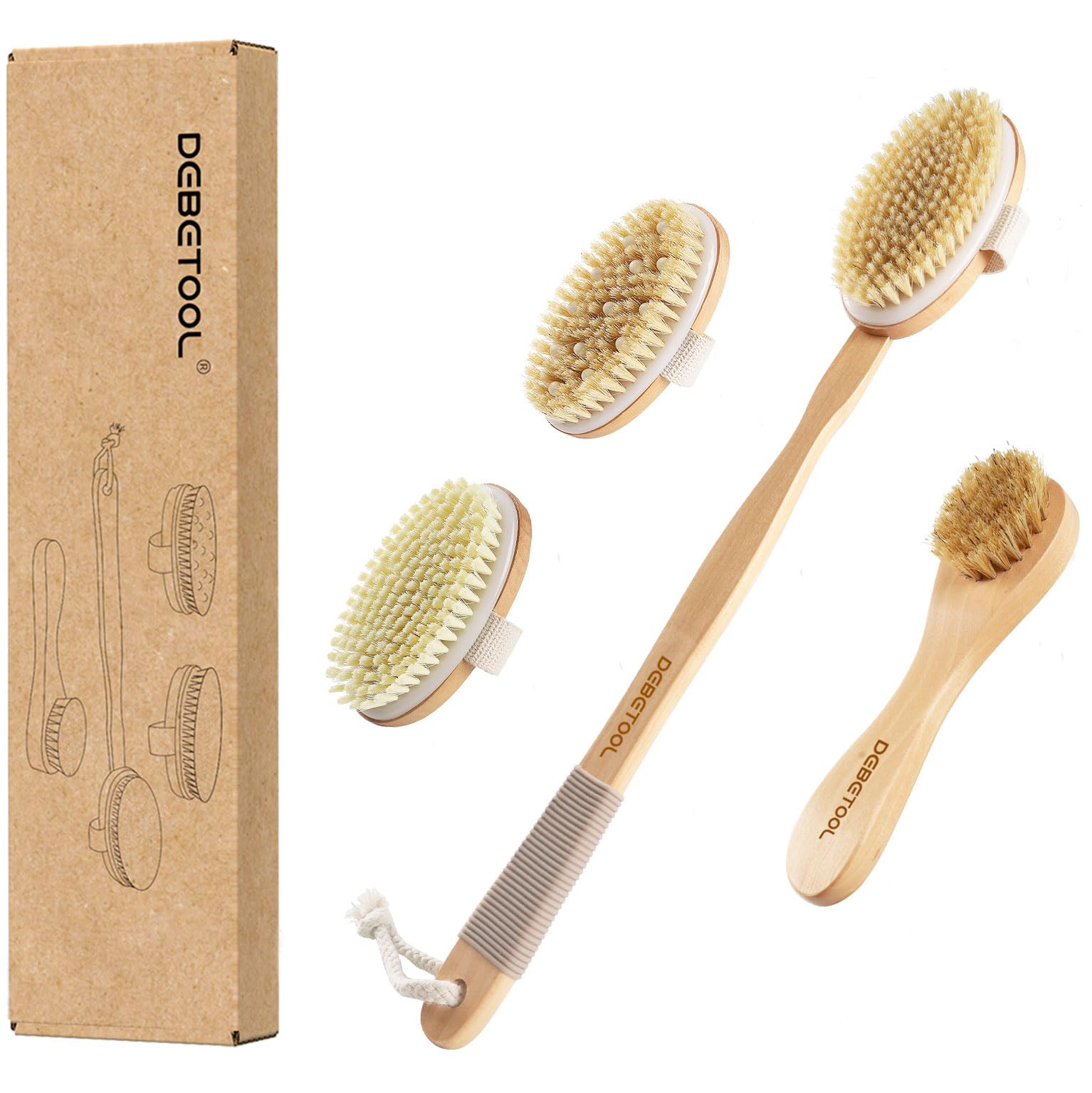 DEBETOOL cepillo corporal con mango largo para exfoliar y revitalizar la piel.