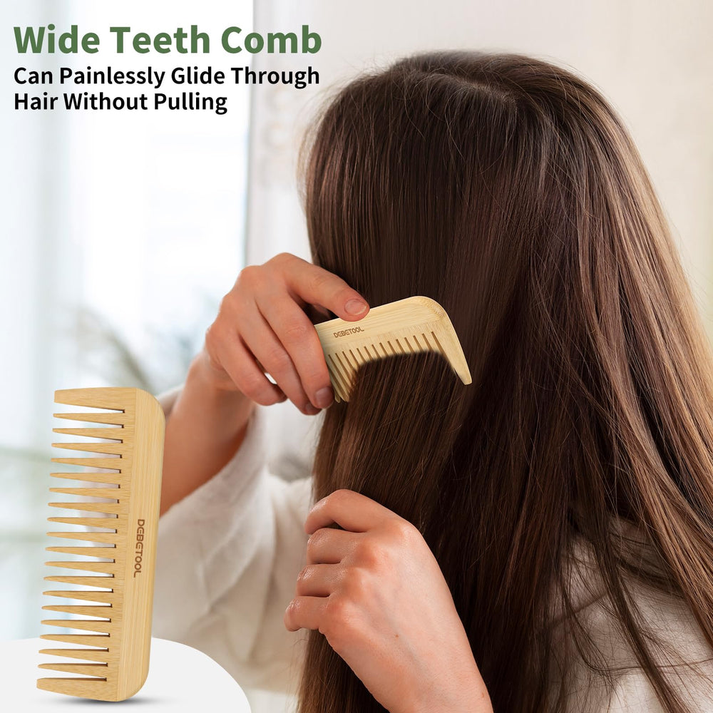 DEBETOOL travel-friendly bamboo combs fit neatly in the included box.