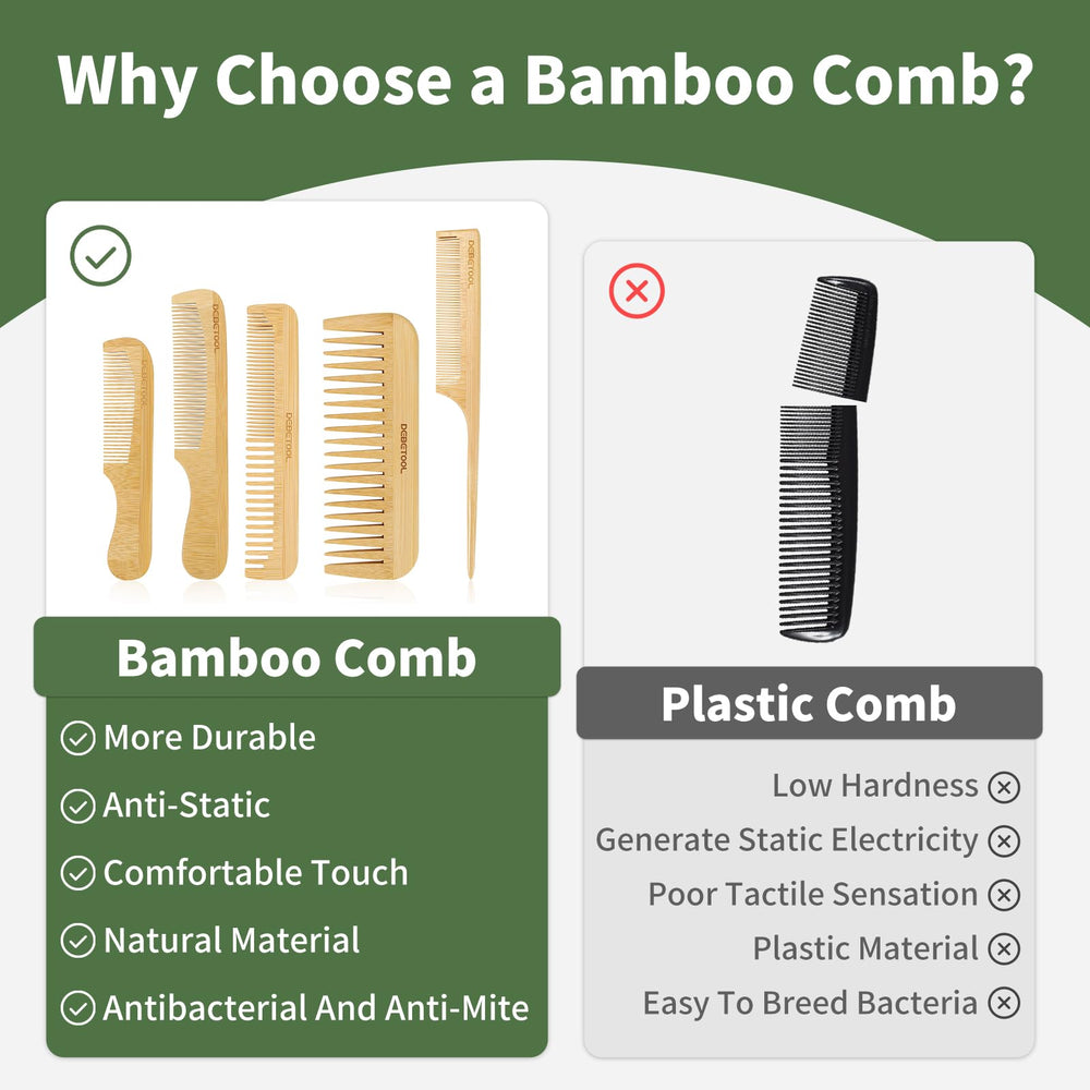 DEBETOOL versatile set with five comb styles for all hair types.