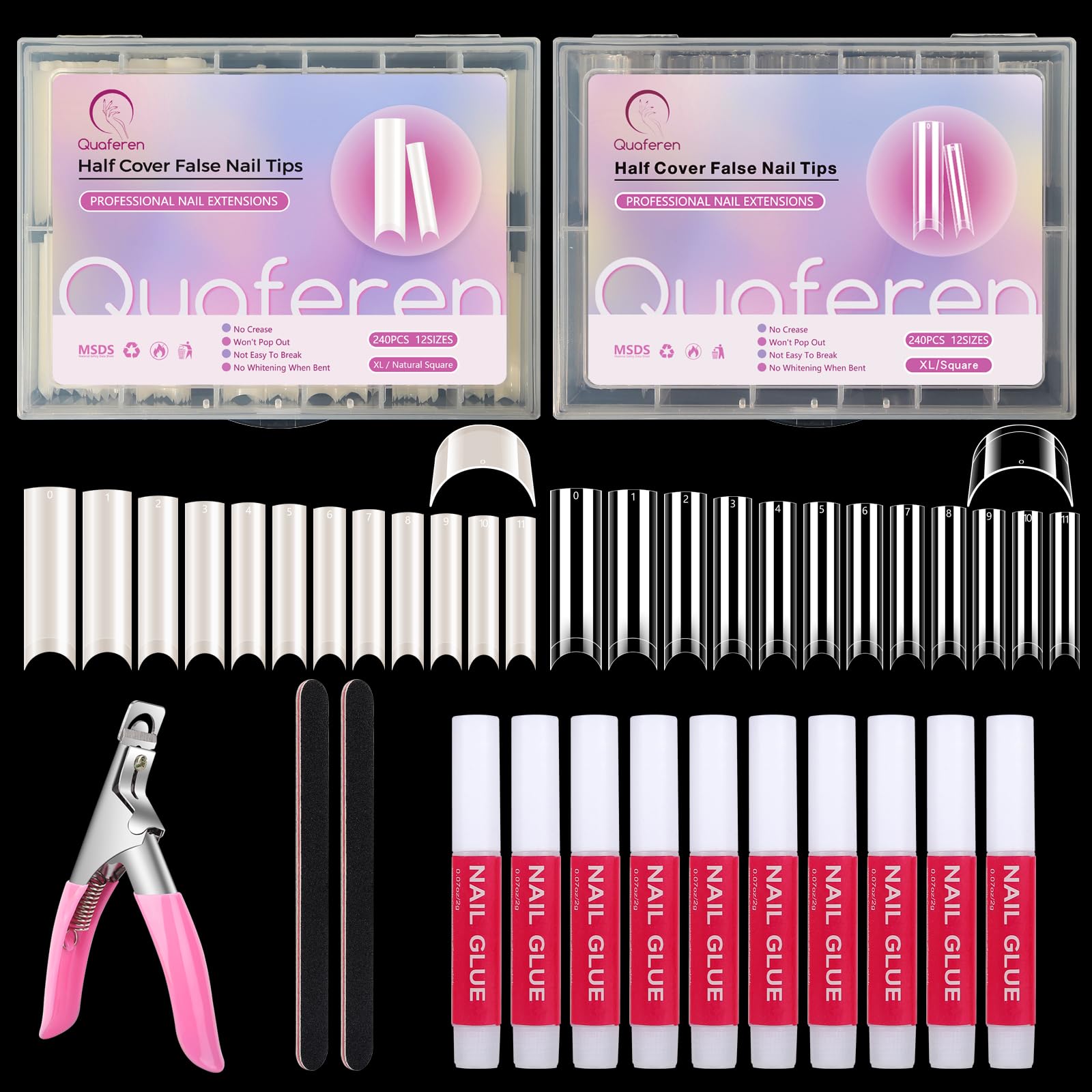 Deciniee extra-long c-curve nail tips natural pack showcase precision fit for salon or DIY wear.