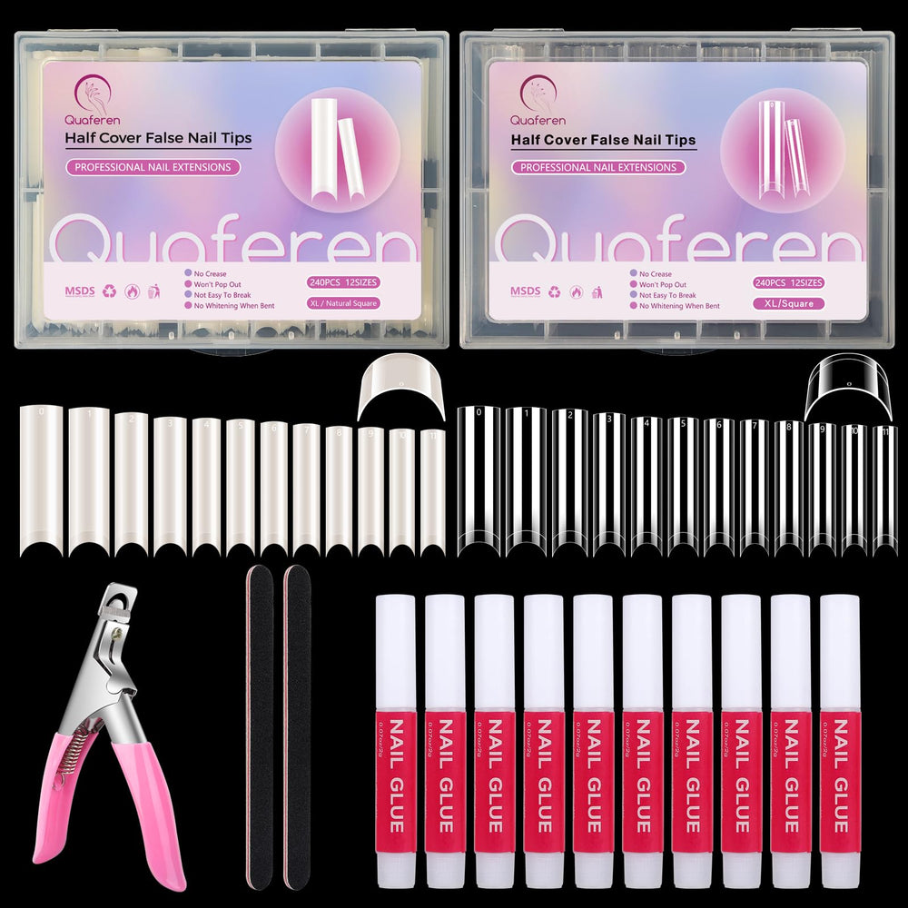 Deciniee extra-long c-curve nail tips natural pack showcase precision fit for salon or DIY wear.