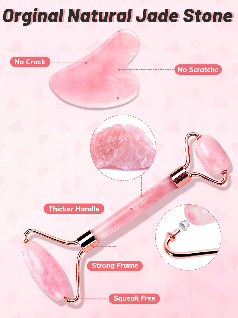 Deciniee rose quartz gua sha stone for precise contouring and relaxing skincare routine.