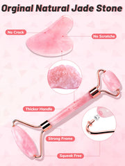 Deciniee rose quartz gua sha stone for precise contouring and relaxing skincare routine.