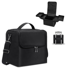 Deciniee large makeup train case with open compartments for easy tool access
