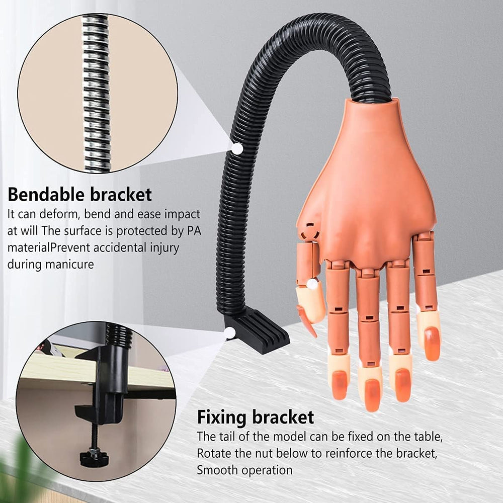 Movable Deciniee nail hand on table mount for stable practice.