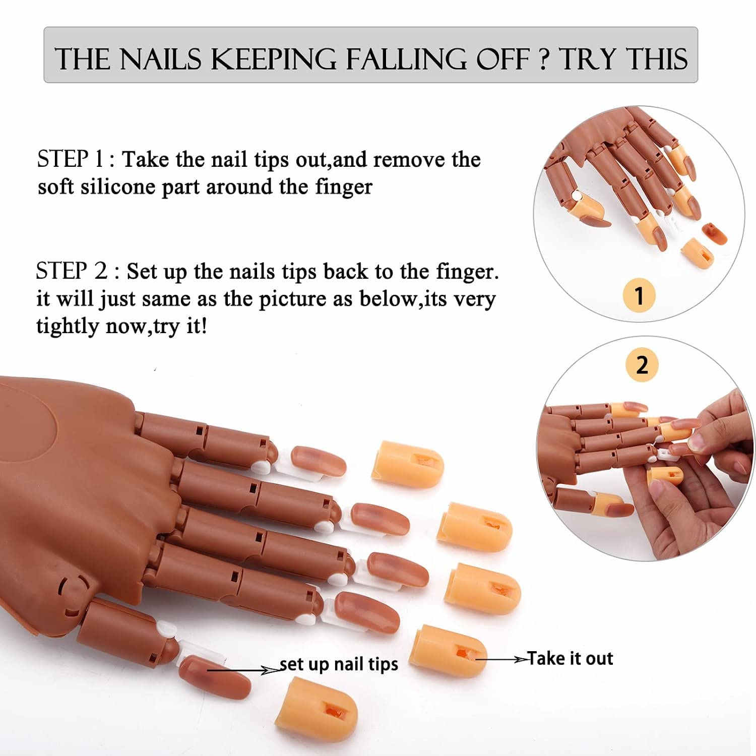 Deciniee ABS material practice hand for durable nail art training.