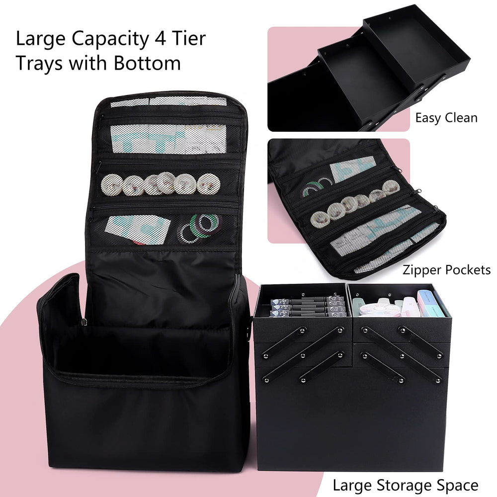 Adjustable dividers and slots organize brushes and palettes securely