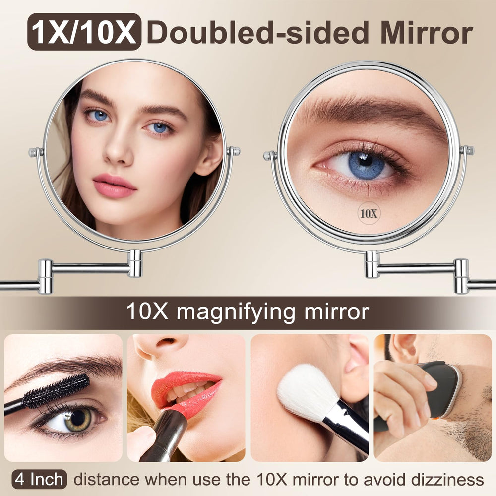 DECLUTTR double-sided vanity mirror in chrome for versatile grooming.