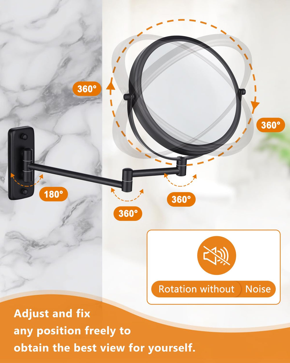 DECLUTTR mirror with 360-degree swivel for flexible grooming angles