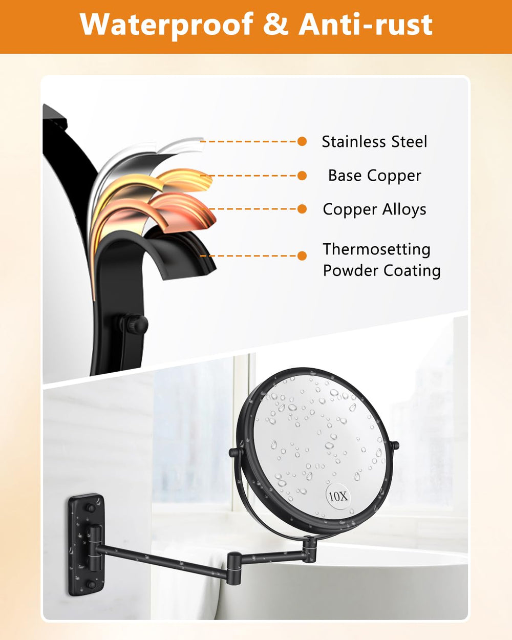 DECLUTTR anti-rust black coating on a bathroom-ready mirror