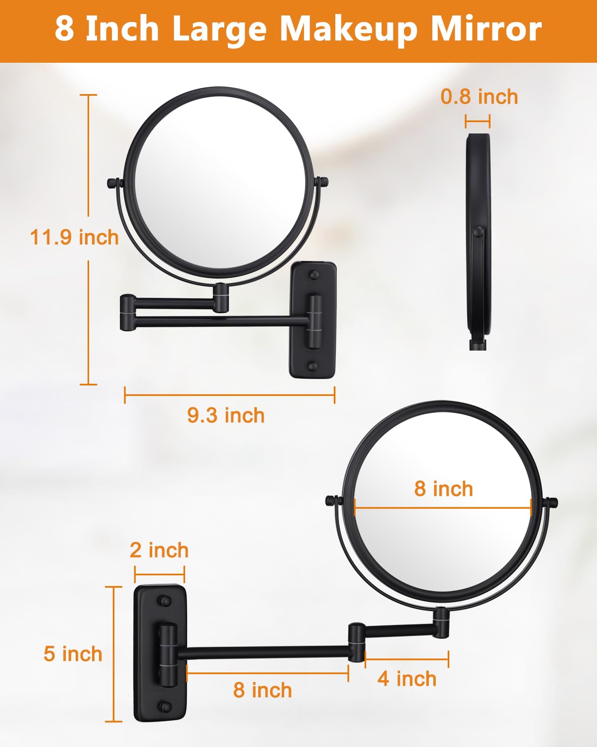 DECLUTTR extendable arm wall mirror saves space when folded against the wall