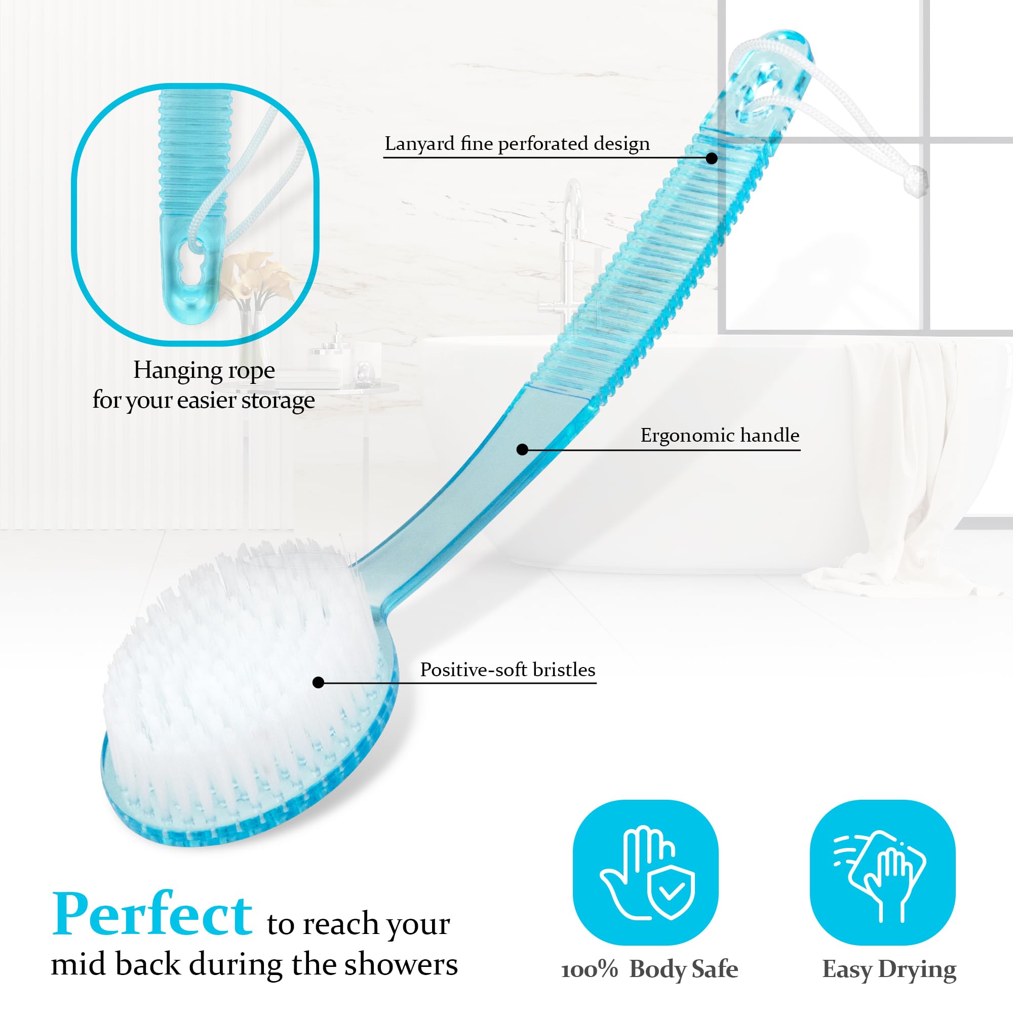 Back scrubbing made easy by DecorRack’s long reach design.