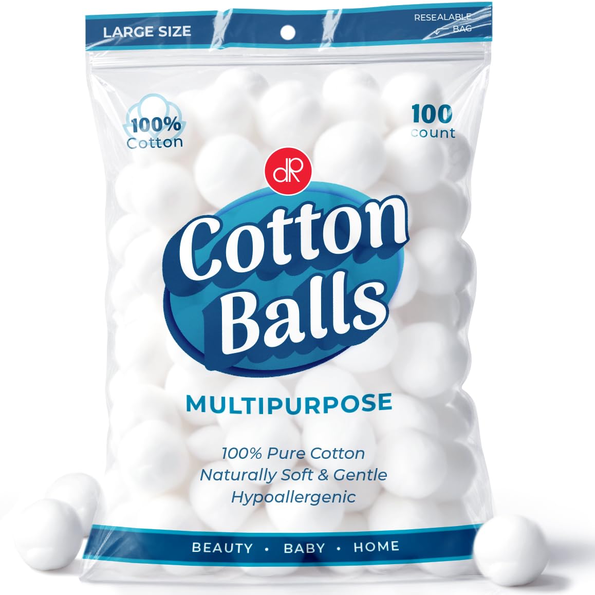 DecorRack large-size cotton balls pack for gentle skincare and makeup prep.