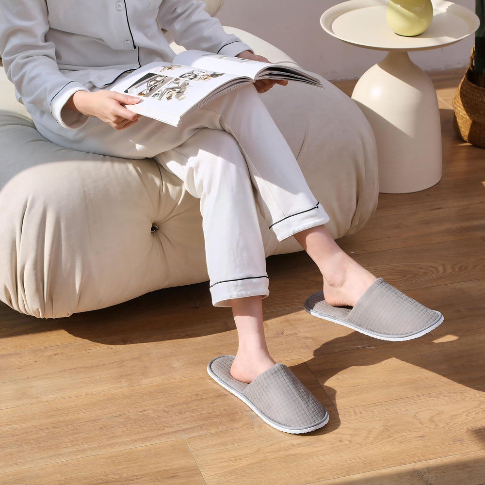 DECOUE neutral color slippers blending with various decor styles.
