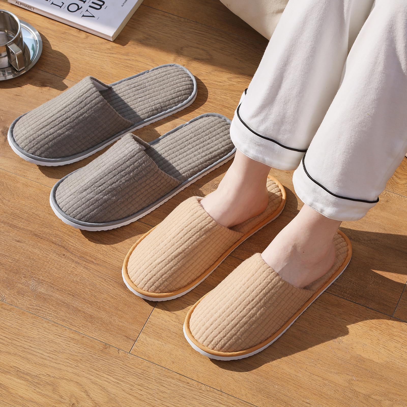 DECOUE plush coral fleece slippers shown from an inside angle for comfort.