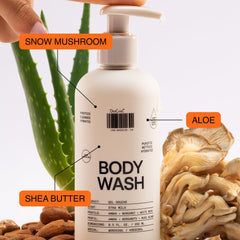 Snow mushroom infusion on label signaling moisture and balance