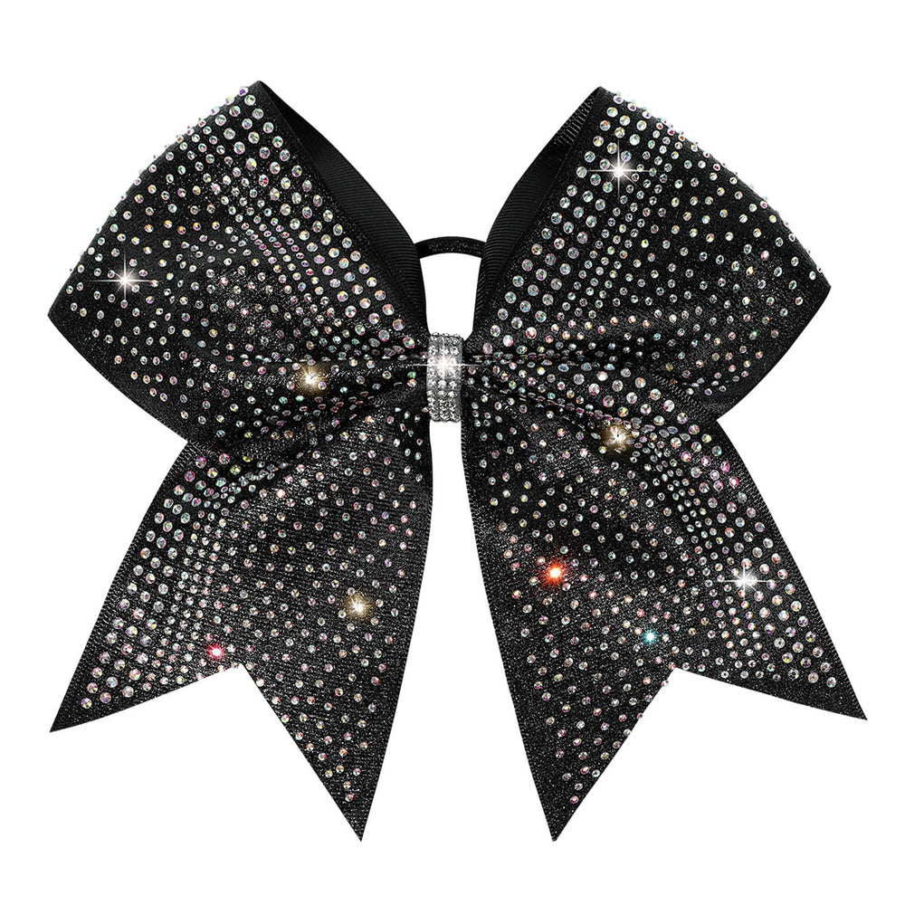 DEEKA glitter cheer bow on black ribbon, ideal for competitions and practice