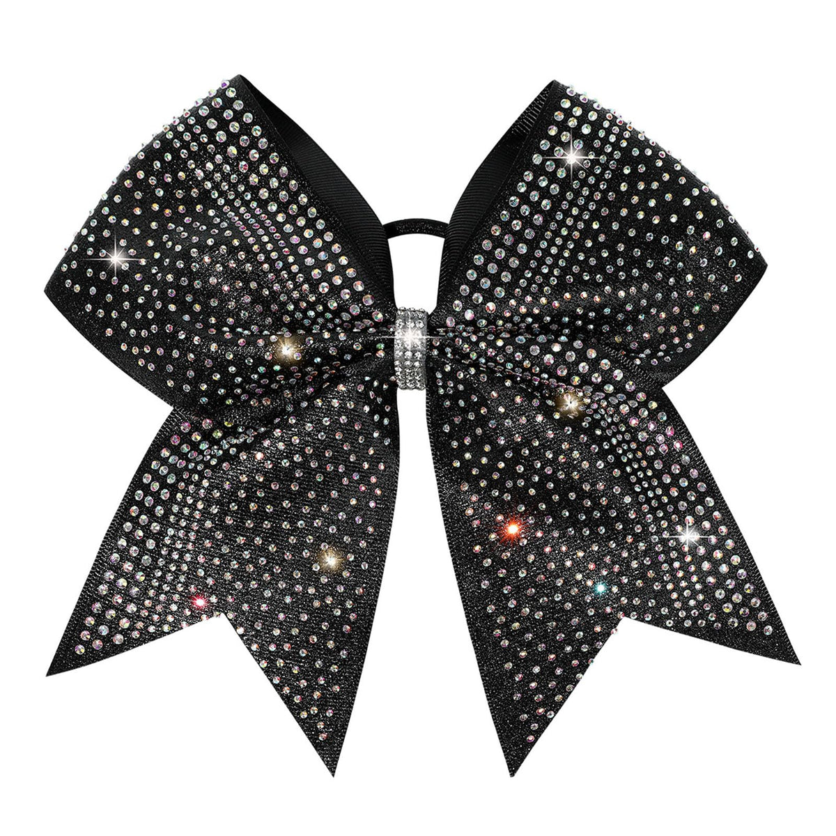 DEEKA glitter cheer bow on black ribbon, ideal for competitions and practice