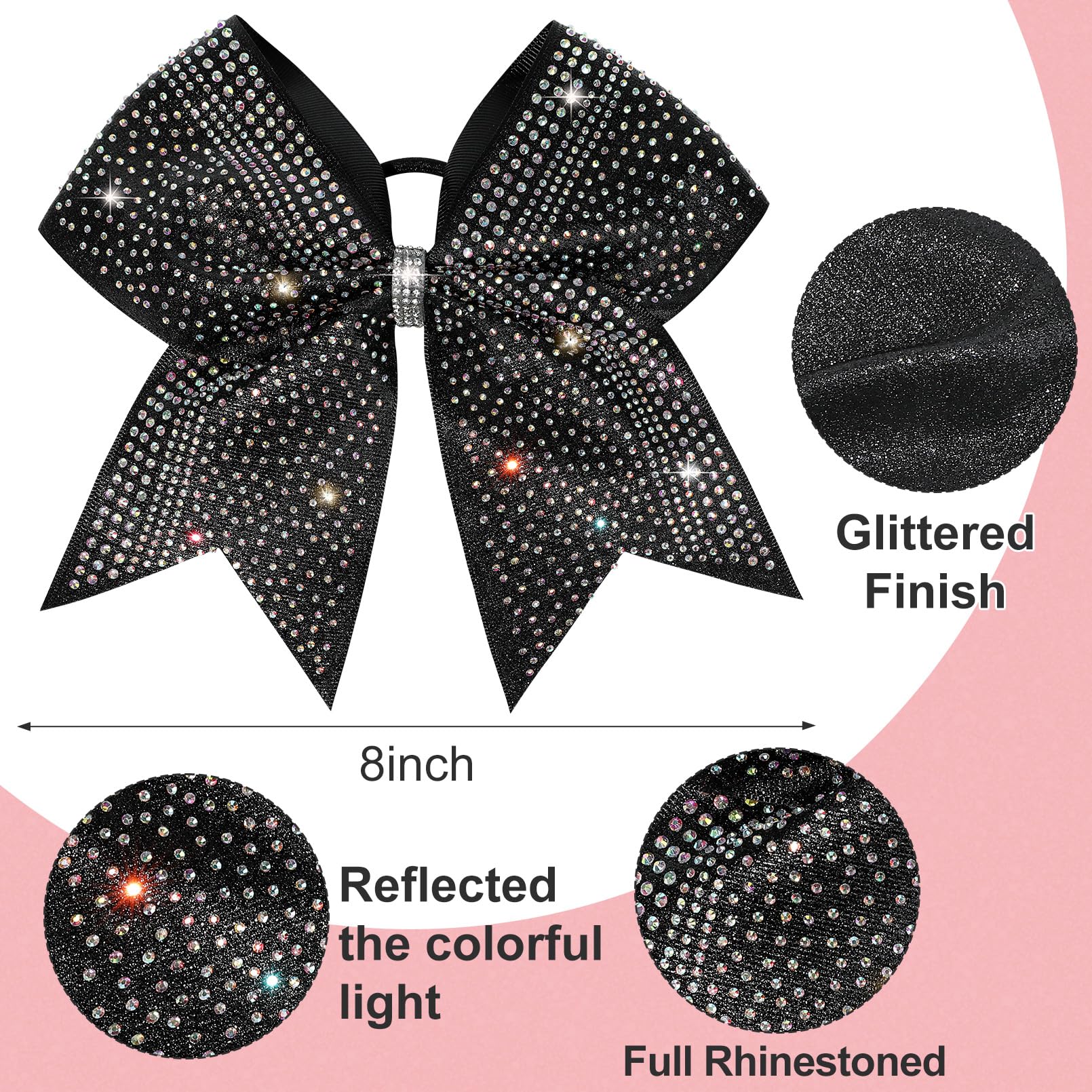 8-inch bow with wrapped elastic band ensures secure fit during routines