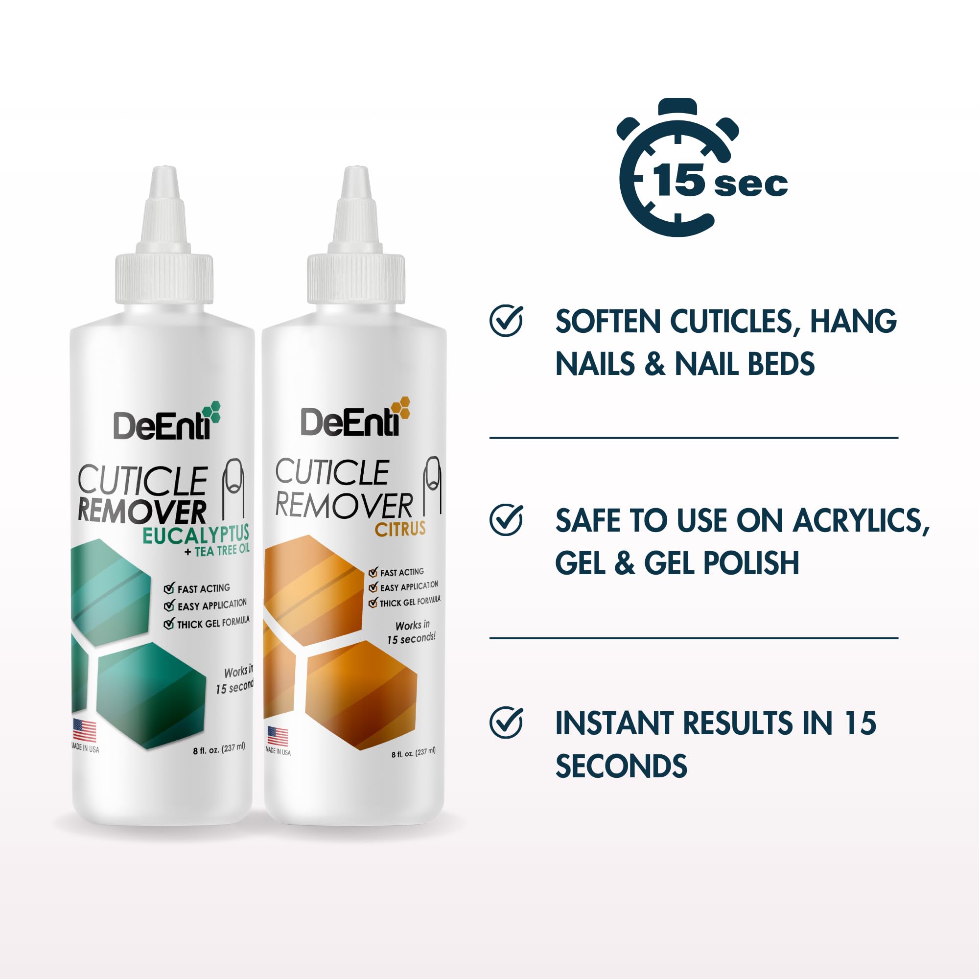 DeEnti Gel Eliminador de Cutícula Instantáneo: resultados en 15 segundos.