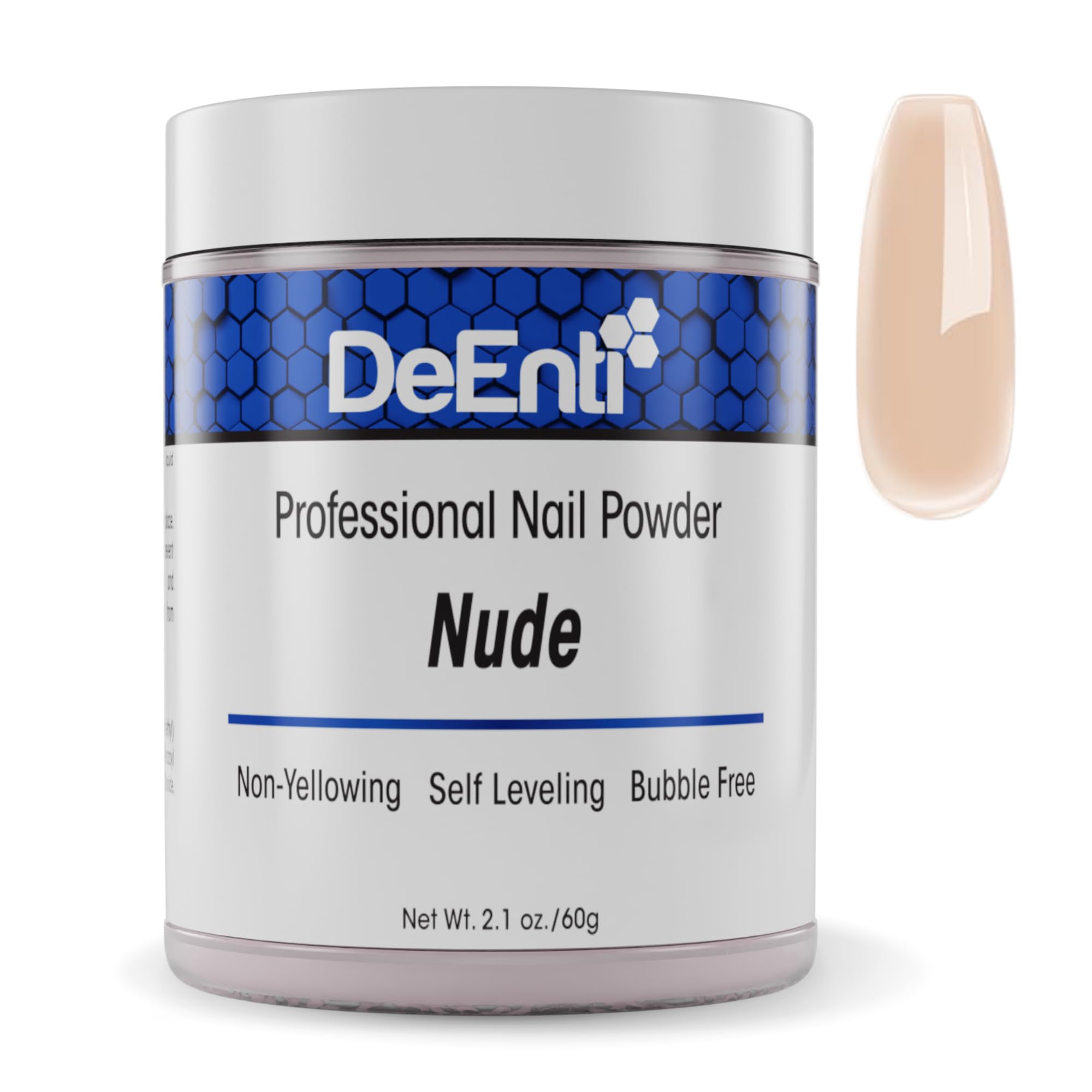 DeEnti polvos acrílicos nude 2oz, acabado suave para uñas.