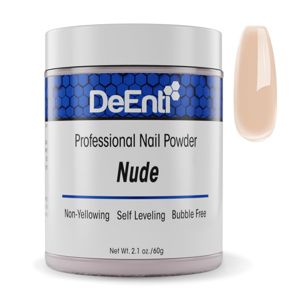 DeEnti polvos acrílicos nude 2oz, acabado suave para uñas.