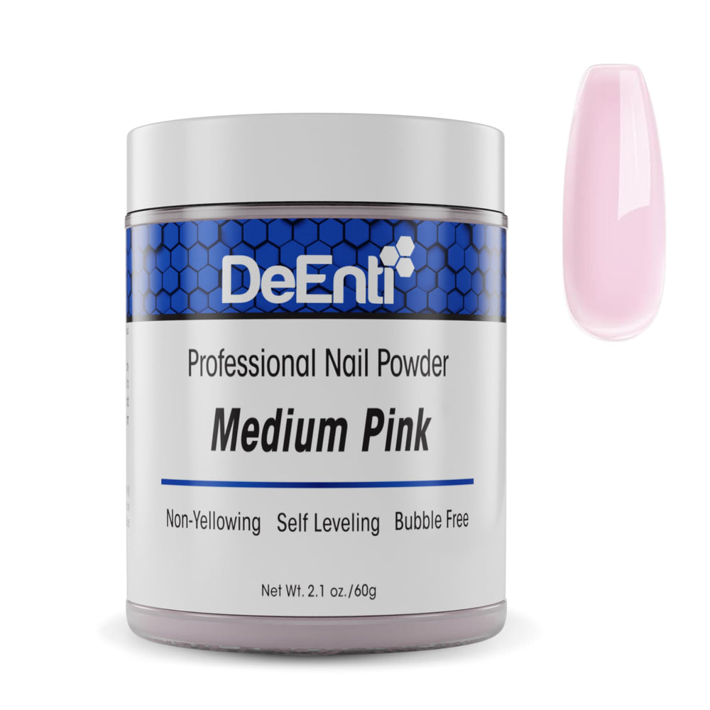 DeEnti polvo acrílico Rosa Medio 2oz: acabado sin burbujas para look profesional.