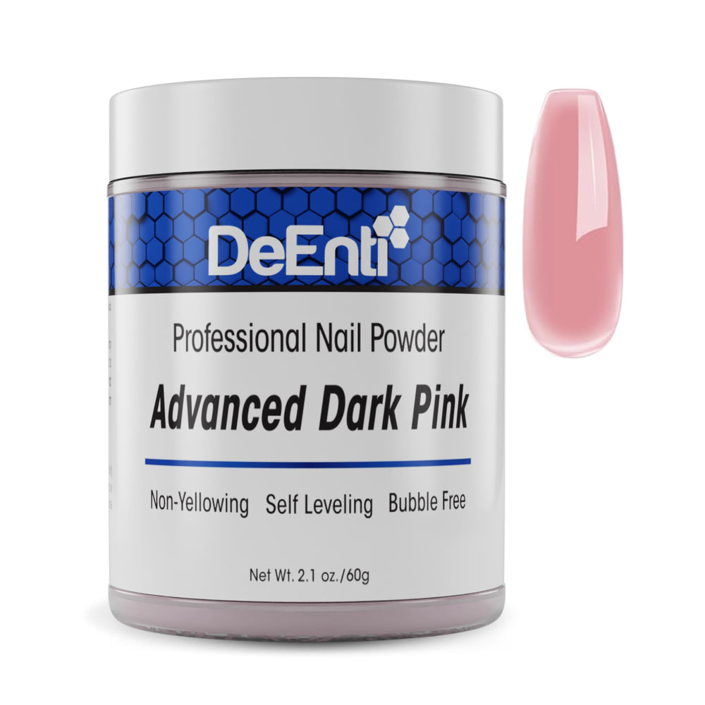 DeEnti polvo acrílico rosado oscuro 2oz para acabado liso y duradero.