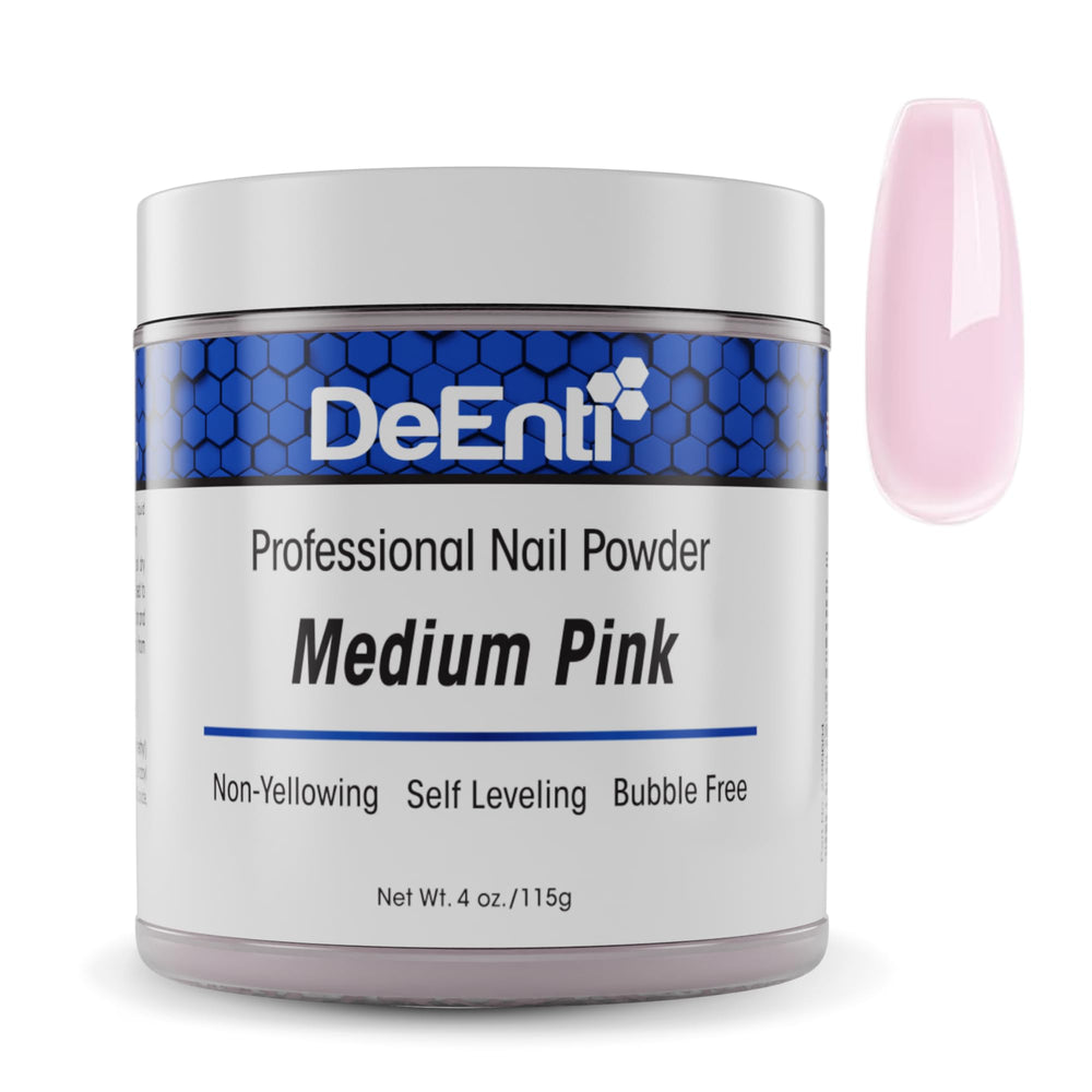 DeEnti polvo acrílico 4oz rosa medio, acabado suave para uñas.