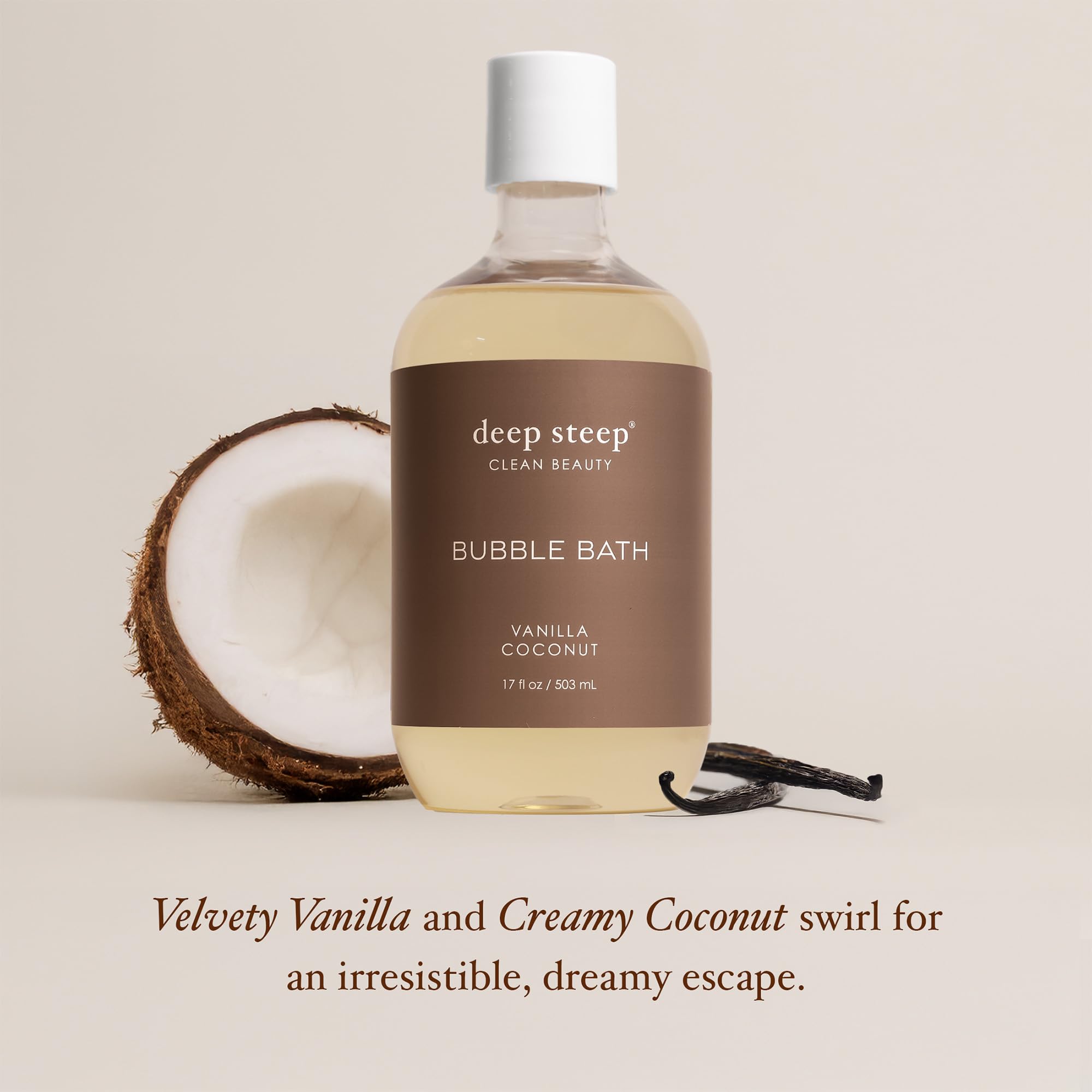 Deep Steep bano burbujas vainilla coco: cuidado suave para piel sensible.