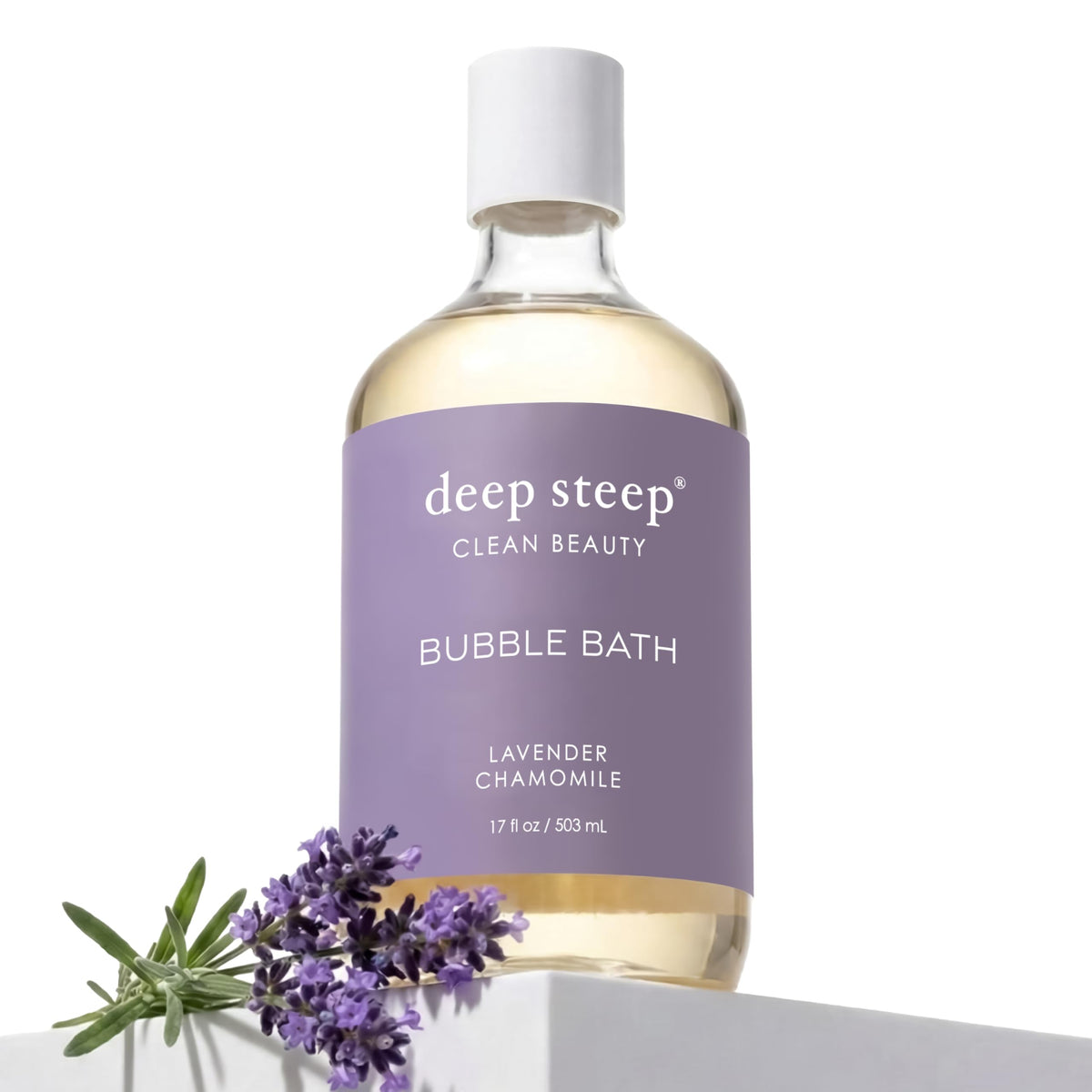 Deep Steep Baño de burbujas con lavanda y camomila, ideal para relajación nocturna.