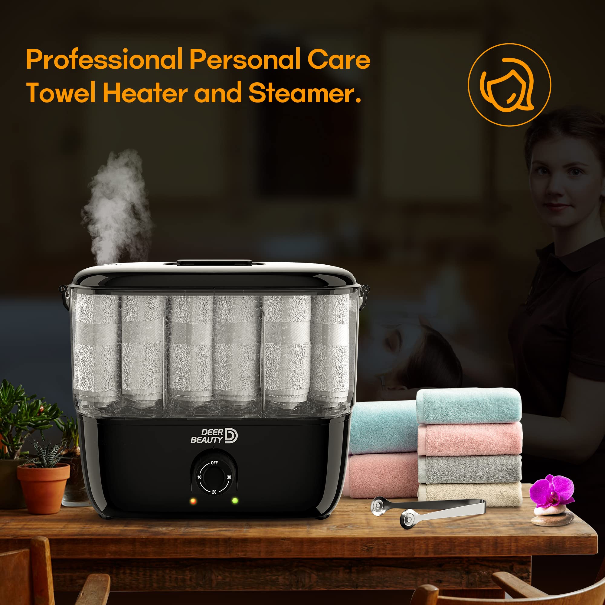 DEER BEAUTY towel steamer auto-shut-off safety feature highlights reliability.