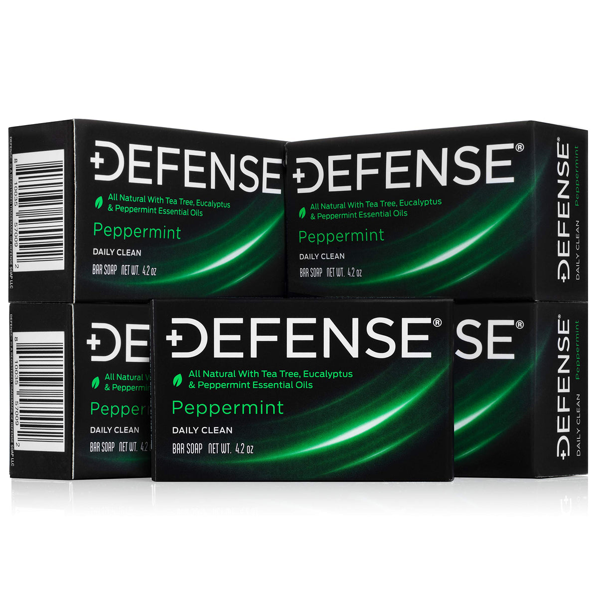 Defense Soap 5pk peppermint bar front shows a natural cleanser for active skin