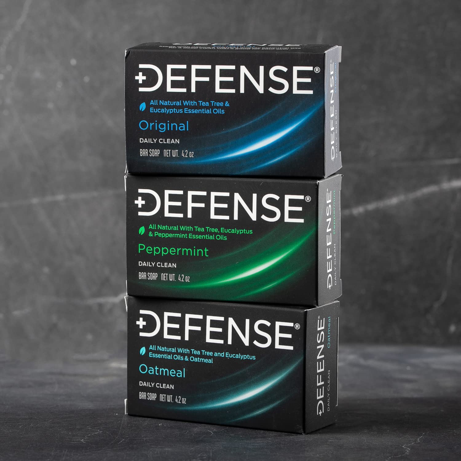 Defense Soap barra árbol de té avena, textura suave para piel sensible.