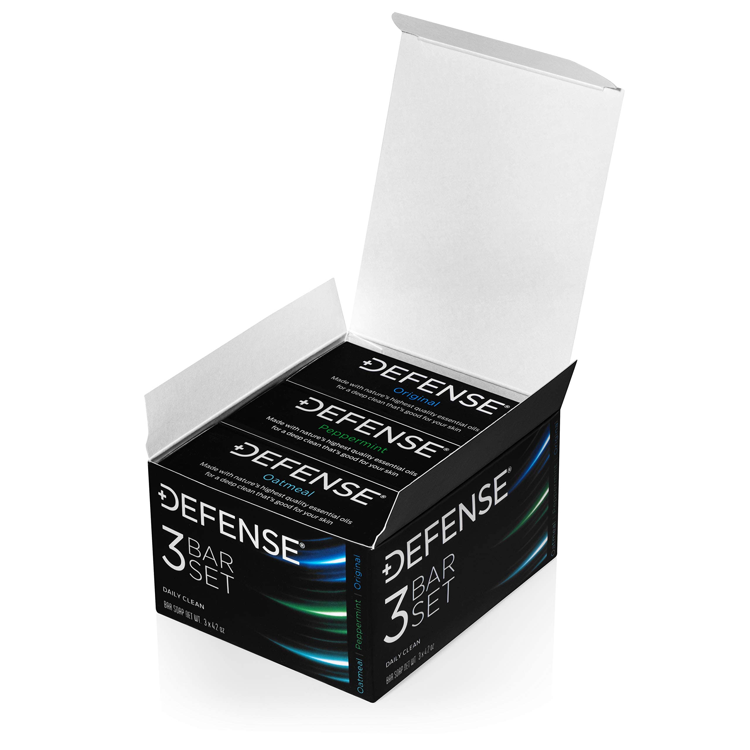 Defense Soap fondo natural con hojas de eucalipto.