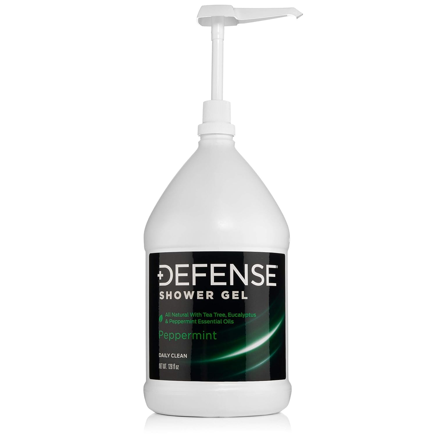 Defense Soap Peppermint Body Wash bottle pour shows rich lather for a refreshing cleanse.